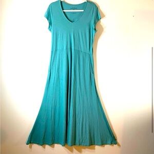 Peruvian Connection Hannah Maxi dress L sea foam green  cap sleeve semi fitted